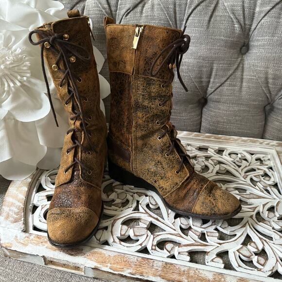 Michael Kors Shoes - Michael Kors Lace Up Side Zip Boots Women’s 8.5